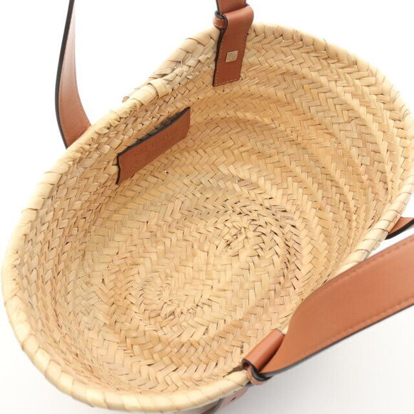 LOEWE STUDIO Bunnies Basket Bag Leather Raffia Handbag Beige Brown - Picture 3 of 6